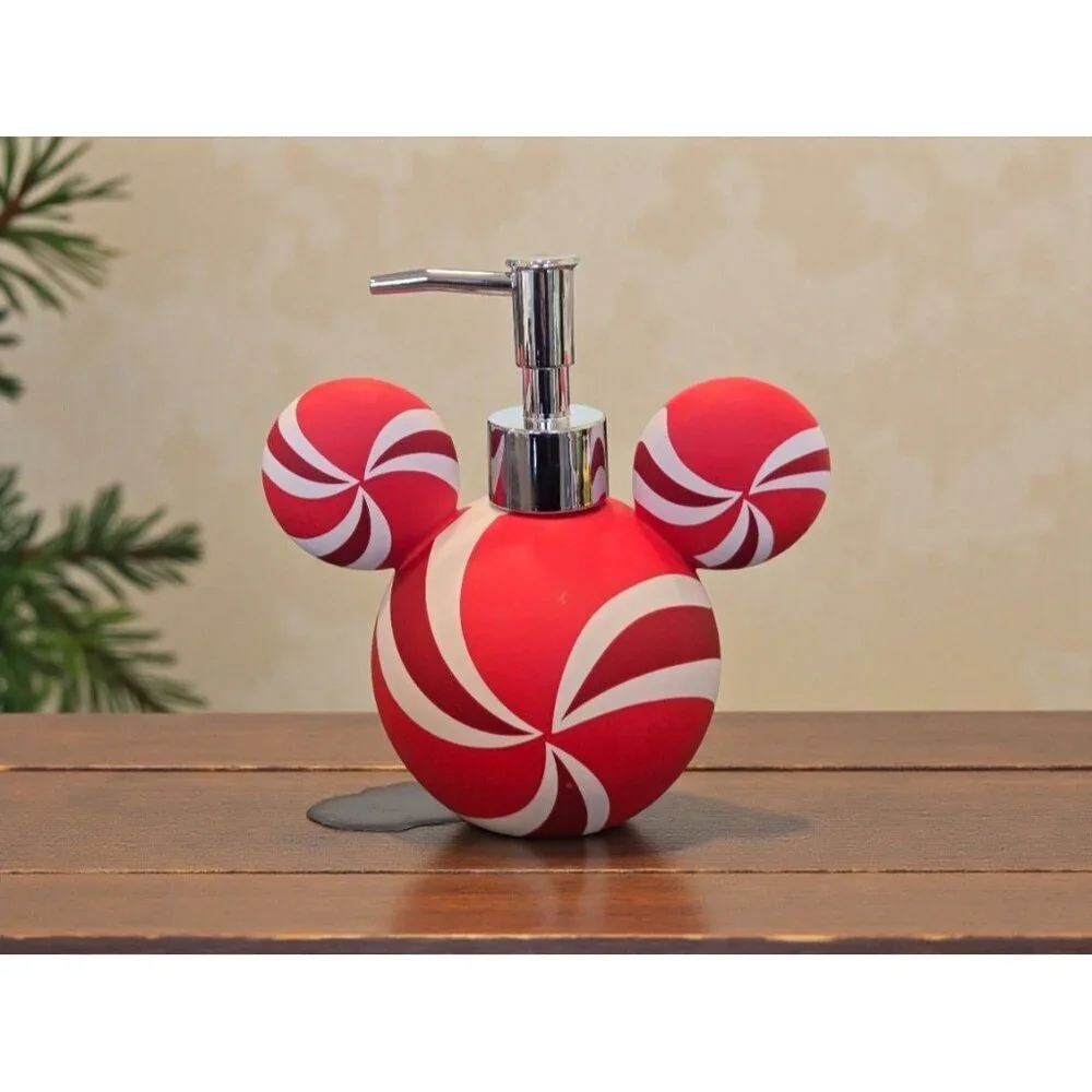 New Christmas Red / White Soft Touch Peppermint Mickey Mouse Soap Dispenser
